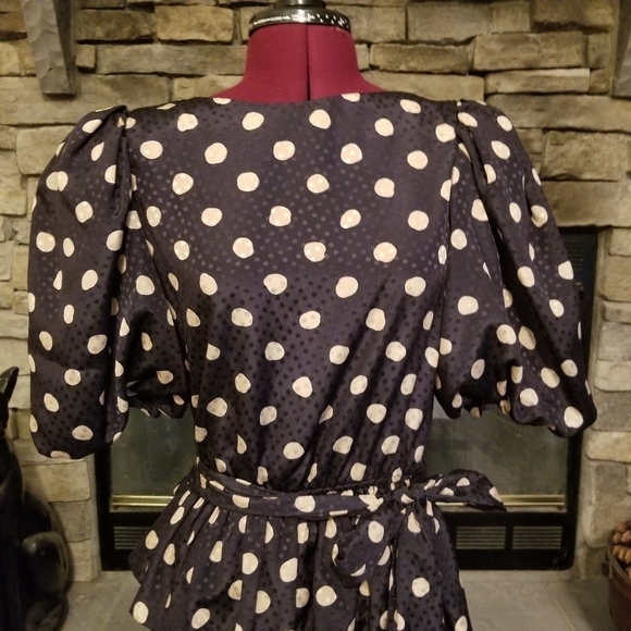 Vintage 80s Polka Dot Peplum Dress - Picture 2 of 4
